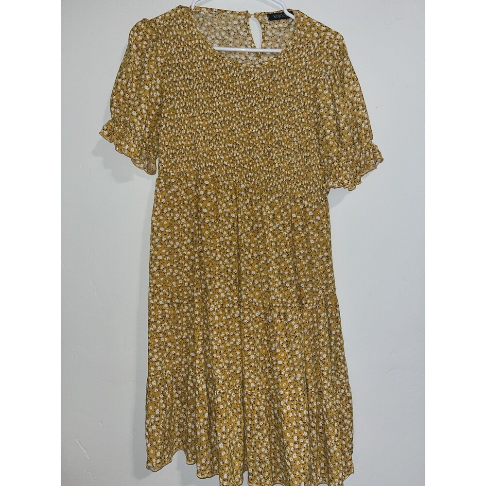 Kojooin Yellow Floral Knee Length Dress Size Large